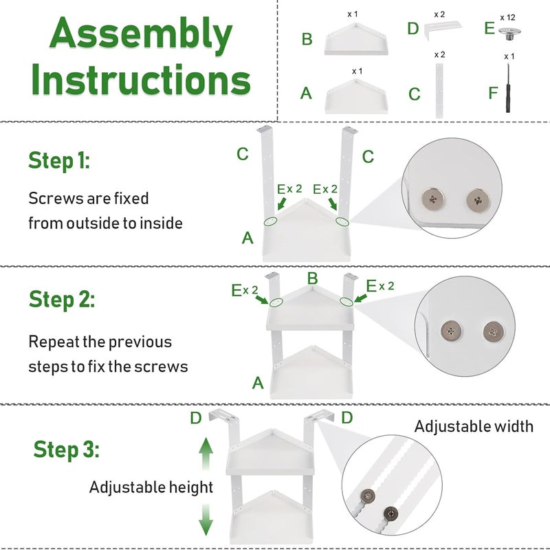 Olpchee Office Cubicle Shelf with Adjustable Hooks - Height Adjustable Corner Shelf (White) - Image 5